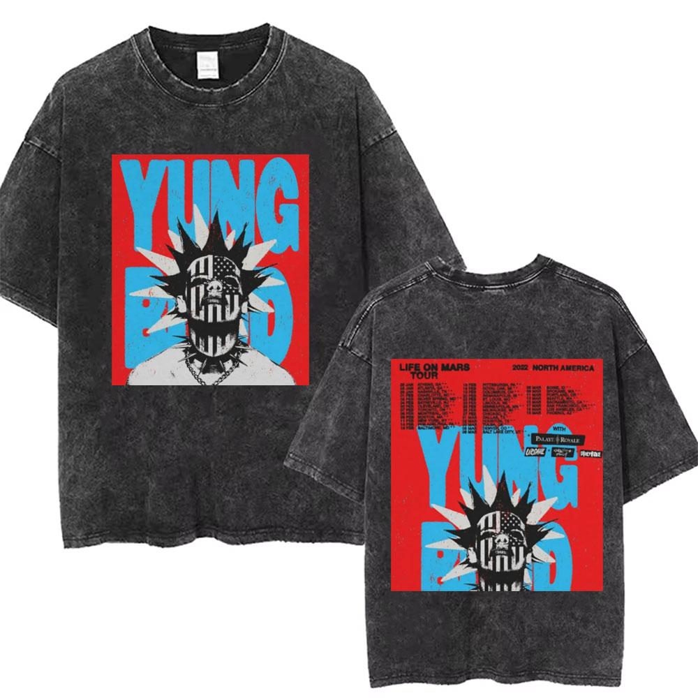 Women Washed Vintage Yungblud Skeleton Graphics T-Shirt Women Alternative Rock Oversized T Shirt Short Sleeve Streetwear