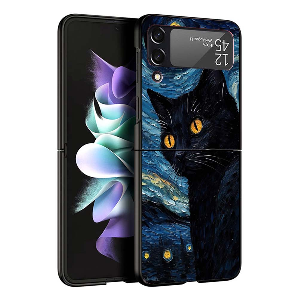 Cartoon Cute Black Cat Phone Case For Samsung Galaxy Z Flip7 Flip6 5G Flip5 Flip4 Flip3 ZFlip 7 6 3 4 5 Shockproof Back Cover Ga
