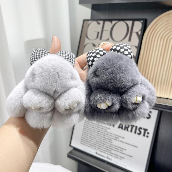 Plush Bowknot Bunny Keychain Fuzzy Faux Fur Rabbit Animal Doll Key Ring Holder DIY Handbag Pendant Backpack Decoration Kids Adults Birthday Gift