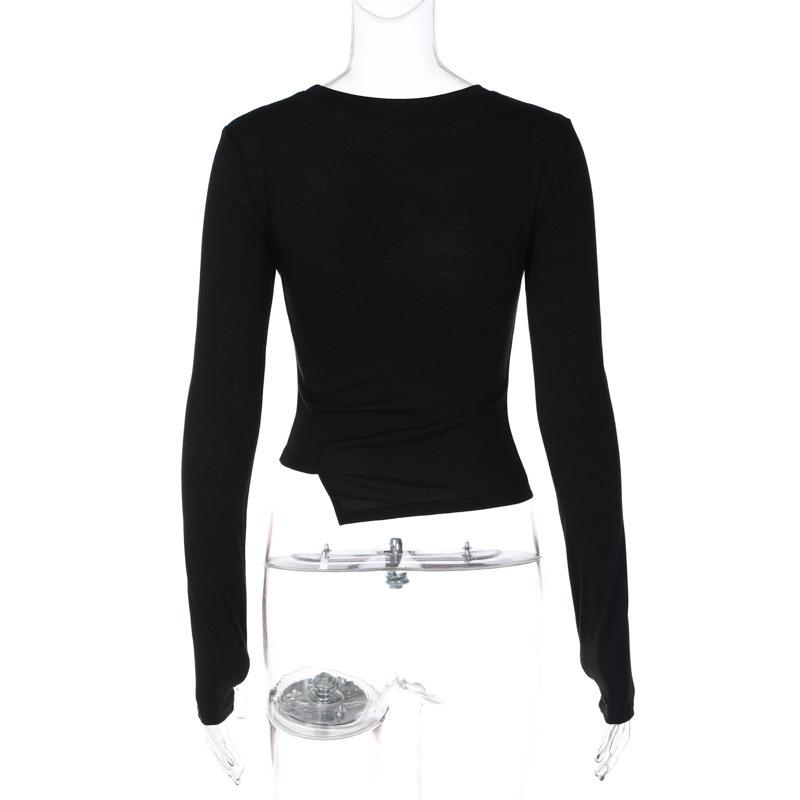 Y2K Retro Damen T-Shirt mit freiliegendem Nabel, Harajuku, abstrakt bedruckt, langärmelig, Gothic, personalisiertes unregelmäßiges Oberteil