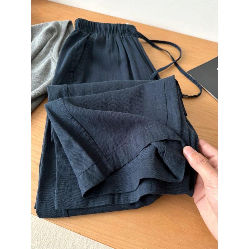 Tencel Linen Casual Pants Women's Summer Thin Fat Sister Covering Belly Thin Pear Shapes Straight-leg Ice Silk Wide-Leg Pants