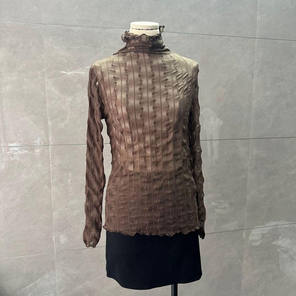 Women's Slimming Stretch Mesh Lace Turtleneck - See-through Autumn Winter Base Layer Top