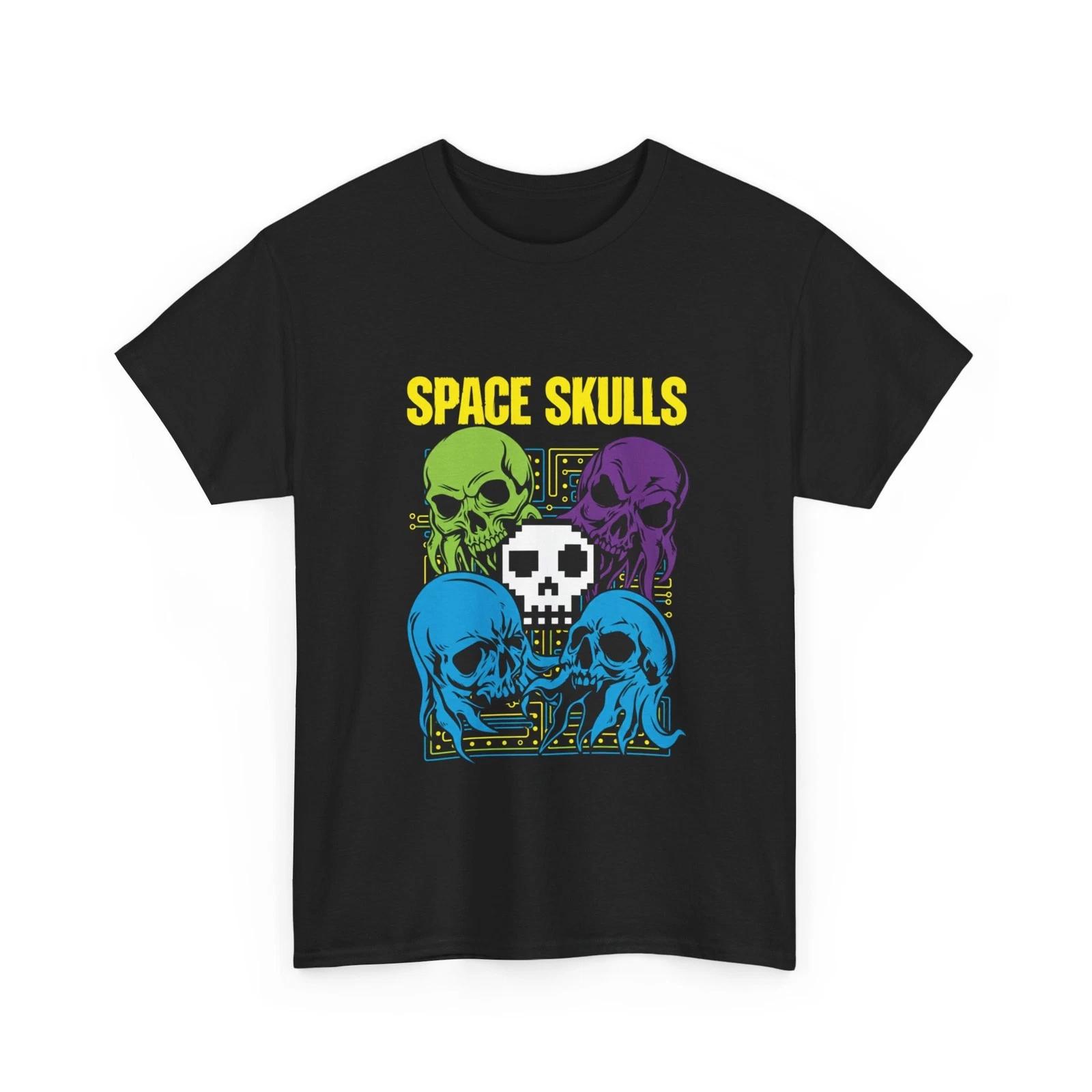 Space Skulls T-Shirt | Neon Skull Astronomy Graphic Shirt, Cool T-Shirt, Gift S