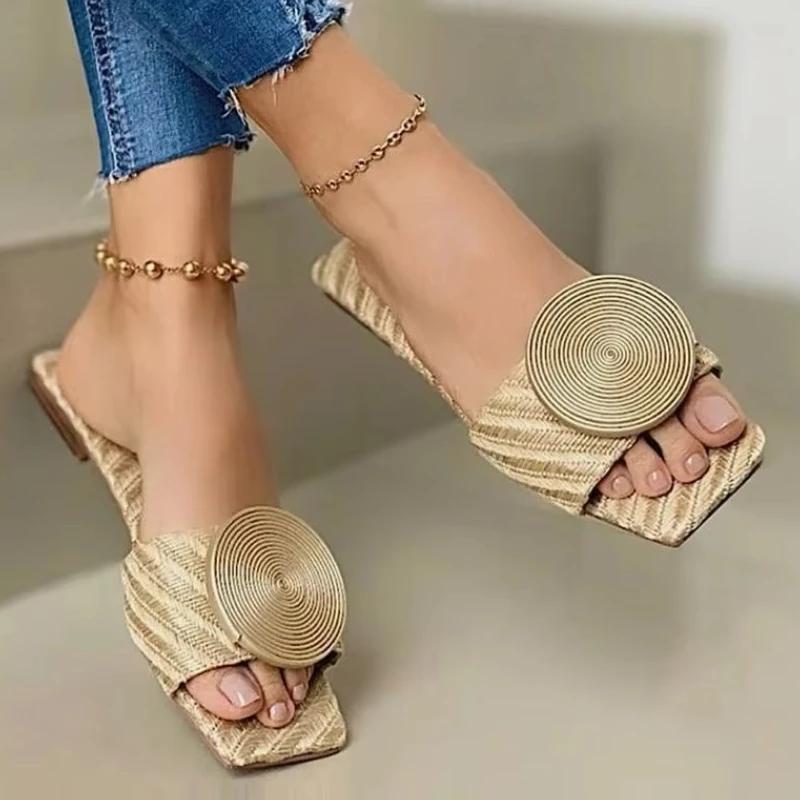 2025 New Fashion Shoes for Women Comfortable Outdoor Casual Sandals Round Disk Decor Daily Wear Beach Classic Women' Slippers