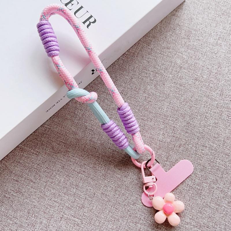 Y2k Korea Ctue Flower Candy Color Phone Lanyard Simplicity Short Phone Strap Pearl Style Phone Chain Bracelet Phone Accessories