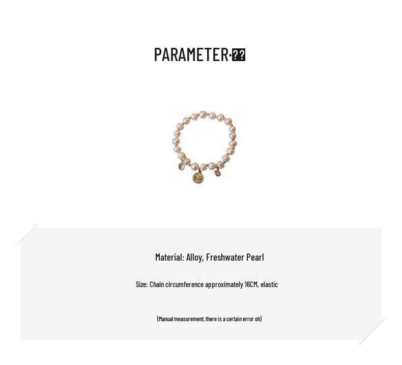 Korean Style Adjustable Freshwater Pearl & Zircon Beaded Coin Bracelet