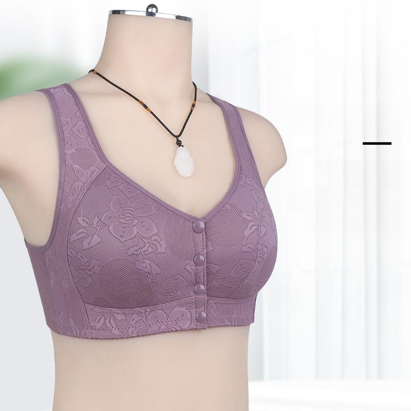Front Button Middle-aged and Elderly Underwear for Women Large Size Without Steel Ring Wide Shoulder Strap Vest Style Jacquard Bra