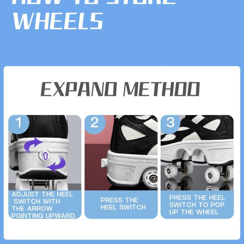 Teenagers Skate Shoes Four-wheel Dual-use Roller Skates Double Row Walking Shoes for Kids