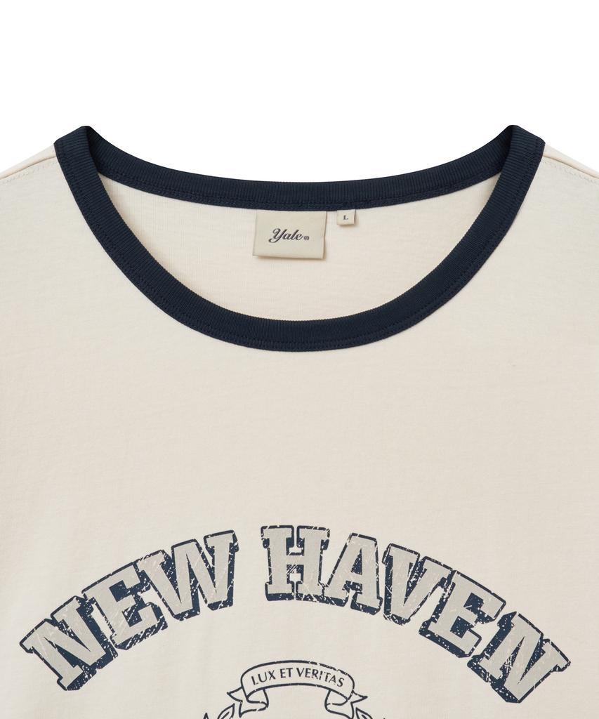 YALE New Haven Graphic Ringer T-Shirt_Cream