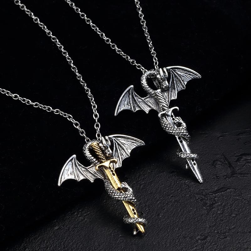 Pterosaur wrapped sword, necklace, punk rock style, Dragon Sword sweater chain, European and American fashion retro, metallic personality