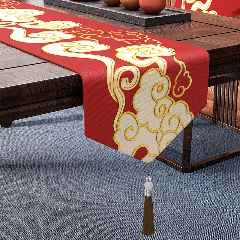 Chinese Style Coffee Table Table Flag Parlor Meal Tables Tassel Pendant Tea Waterproof High-end Long Tea Mat Cover Cloth
