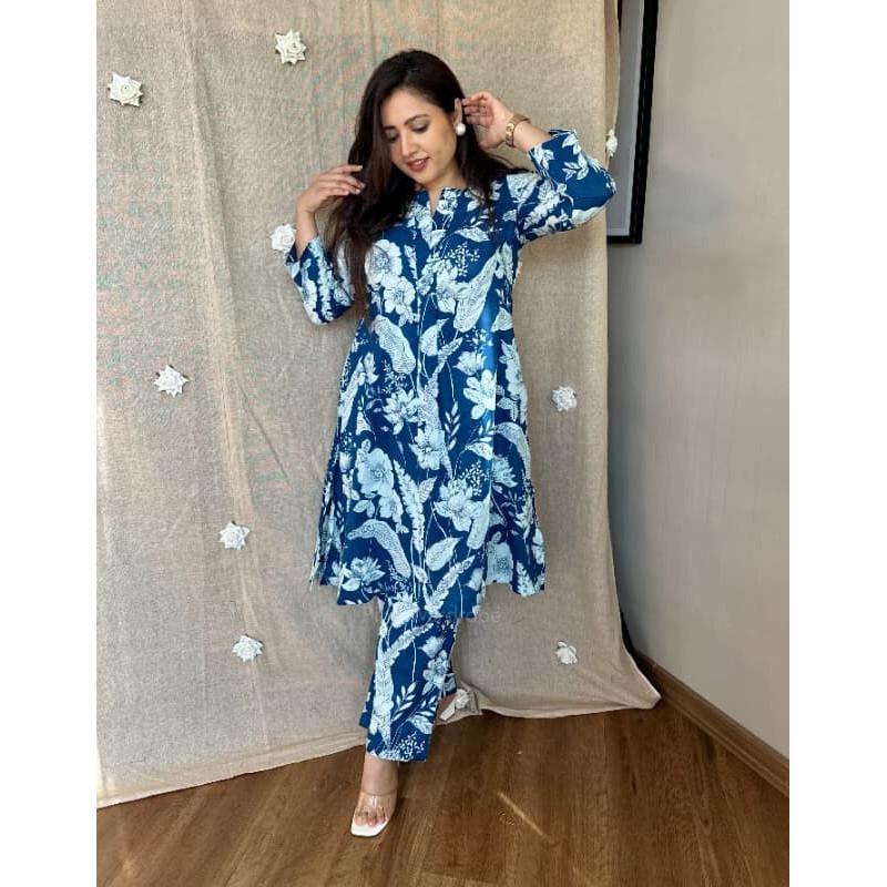 Women Designer Top Tunic Kurta Pant Cord Set Indian Party Wear Cotton Kurti VF-20230