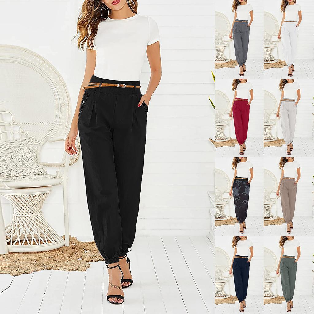 Womens Solid Color Printed Loose Low Waist Wide Leg Pants Long Pants Casual Pant