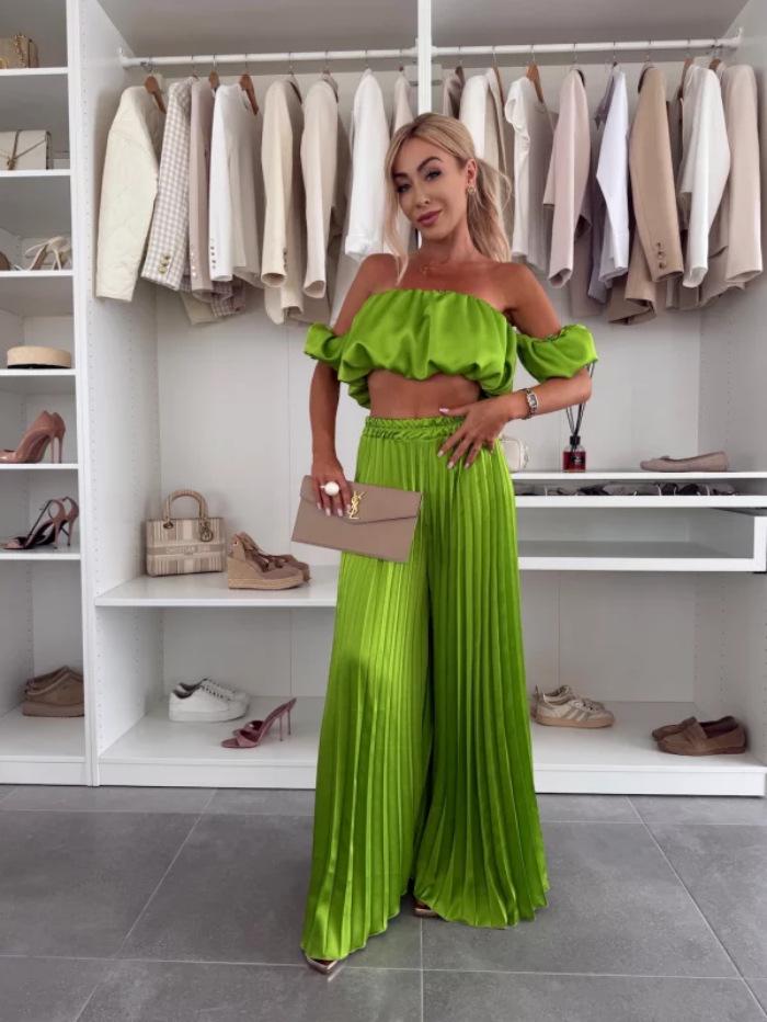 Elegant 25th Anniversary Strapless Pleated Long Pants Set In Solid Color