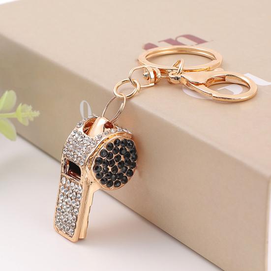 Keychain Alloy Electroplated Whistle Shape Key Chain with Dazzling Colorful Rhinestones Lobster Clasp Key Ring Backpack