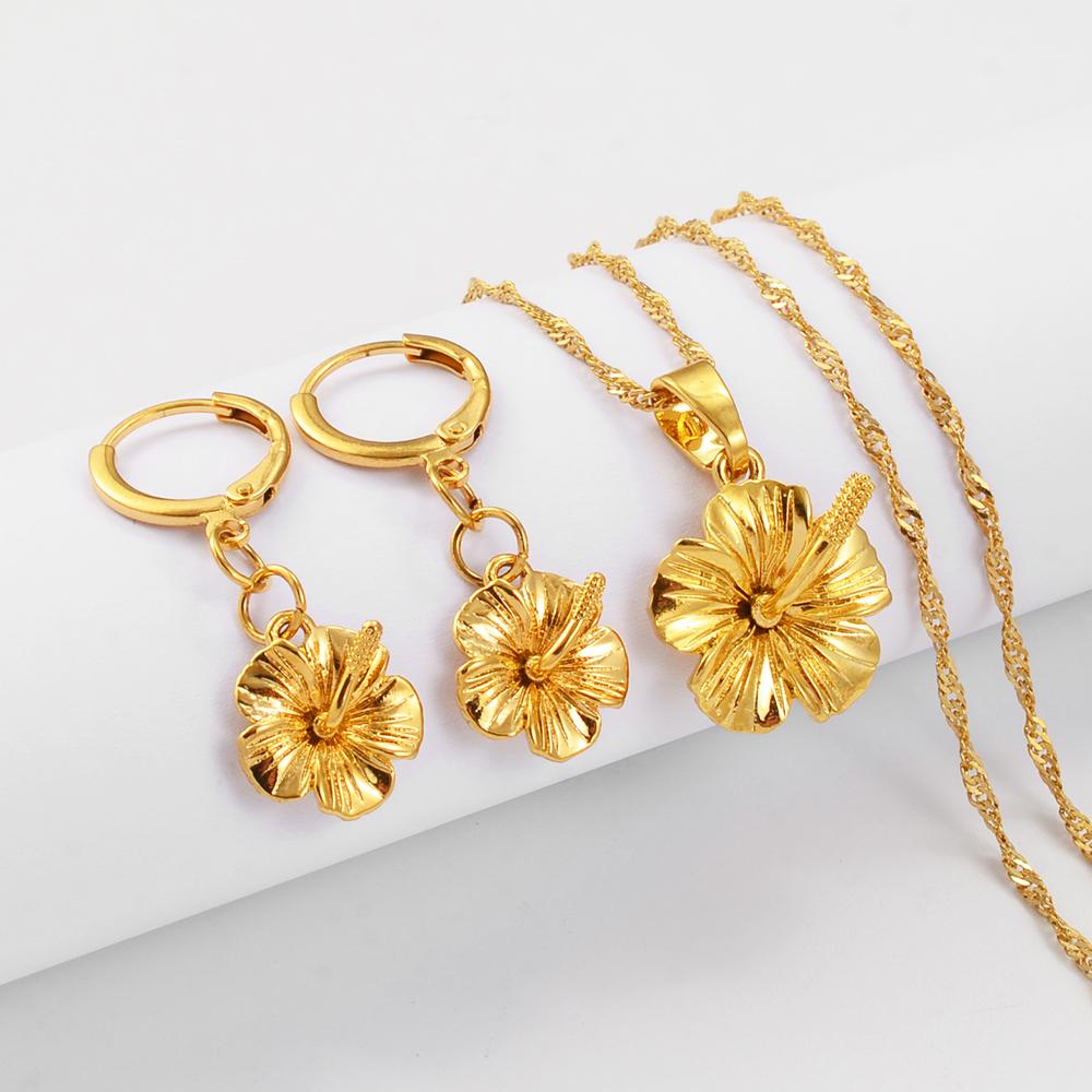 Small Size Hawaii Flower Pendant Necklaces Earrings Jewelry Sets Micronesia Marshall Pohnpei Guam Jewellery #330006
