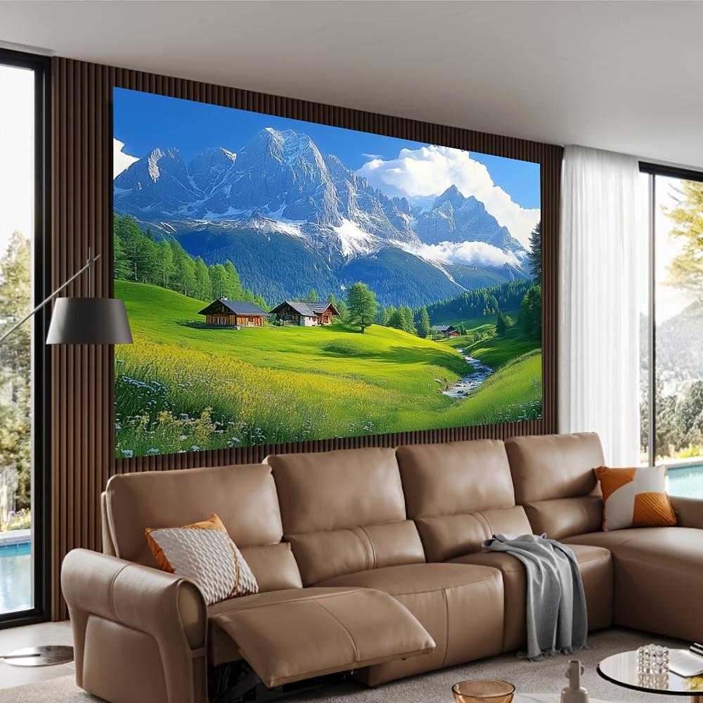 [Vibrant Swiss Alps Tapestry] 1pc Vibrant Swiss Alps Tapestry Wall Decor - 100% Polyester, Elegant Snow-Capped Mountains & Quain