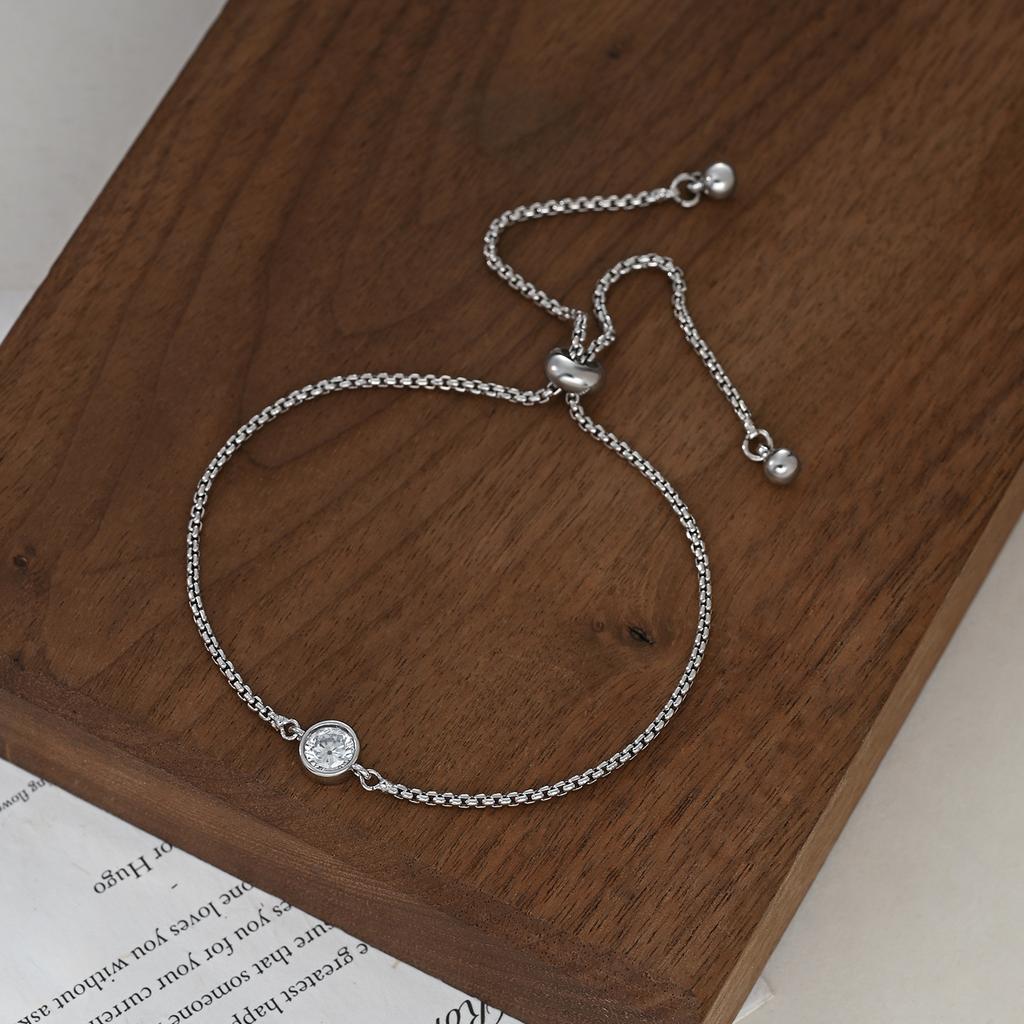 2025 Niche Design Crystal Bracelets for Women, Adjustable CZ Zirconia Tennis Bracelet with Circle Charm, Sliding Chain