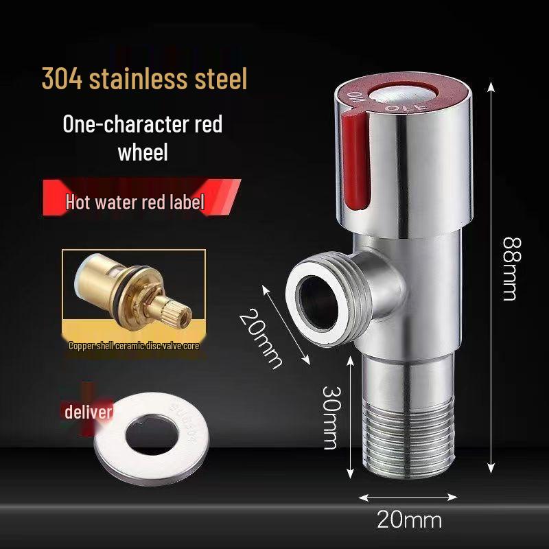 304 Stainless Steel Angle Valve for Toilet: Hot and Cold Water Valve Switch with 4-Point Eight-Character Stop Valve for Water Heater.