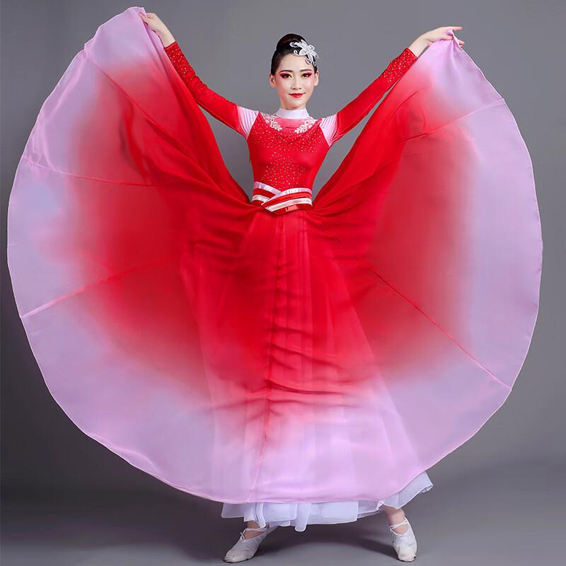 Elegantes Modern Dance Langarm Schwingendes Performance-Kleid für Damen