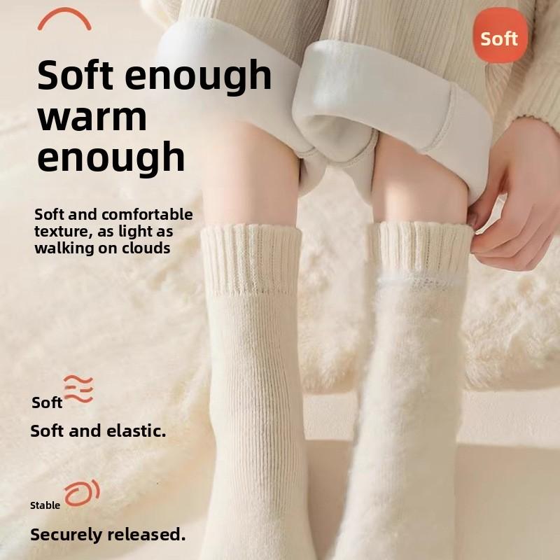 Female Autumn and Winter Pure Color with Thick Warm and Cold Feet Wool Wool Wool Socks
