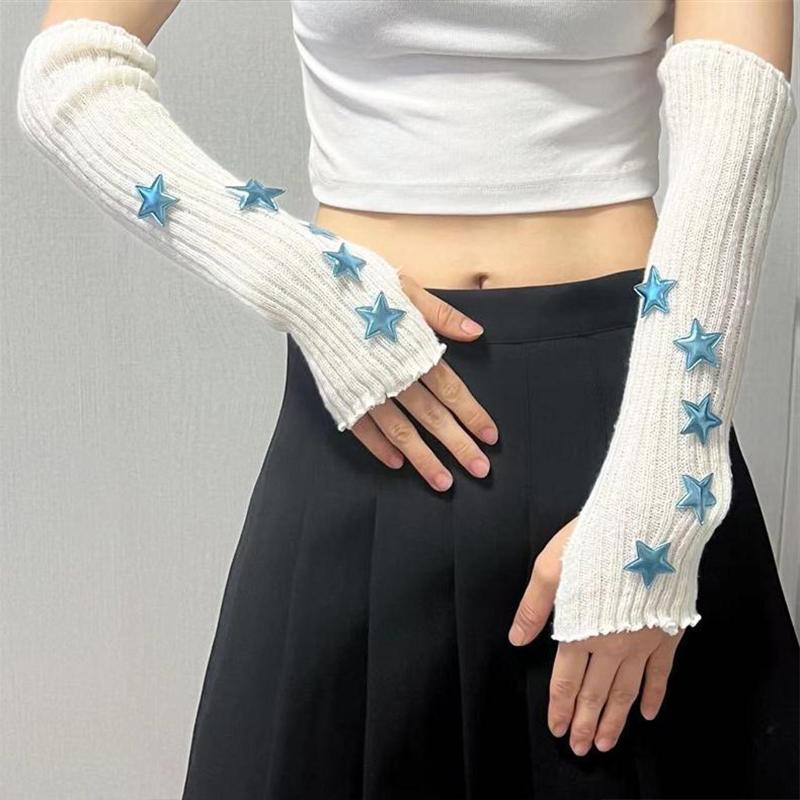 Fingerless Gloves Red Sleeves Sweet And Cute Girl Wool Knitted Christmas Star Arm Sleeves