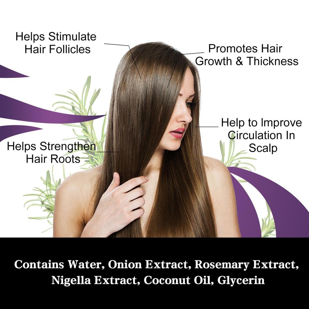EELHOE Spray capillaire oignon romarin Hydratation profonde Cuir chevelu Lisse & Brillant Spray revitalisant pour cheveux