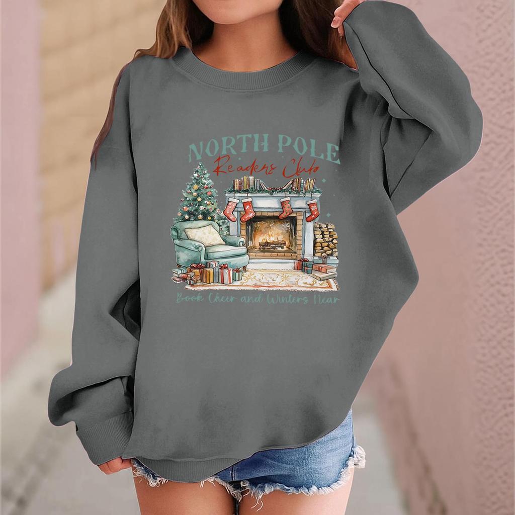 Children's Fashionable Casual Long-sleeved Loose Christmas Print Pullover Sweatshirt