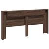 Headboard with Storage and LED Lighting Brown Oak Wood Based Material