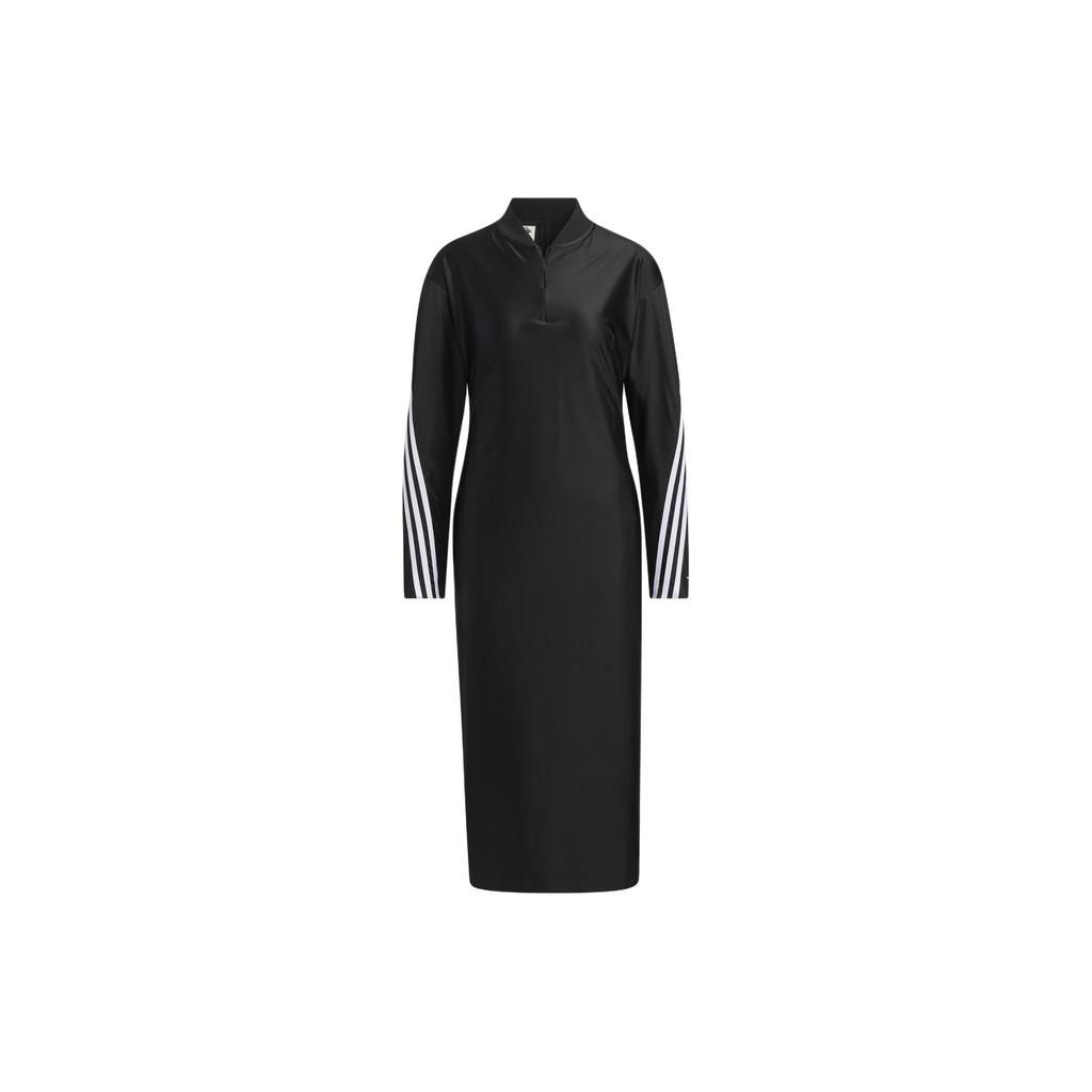 Adidas X Samuel Gui Yang Striped Colorblock Side Split Long Sleeve Dress Women Dress Black JF6666