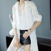 Summer Mid Length Ice Silk Long Sleeved Hollow Lace Shirt Cardigan Women's Sun Protection Clothes Air Conditioning Shirt Shawl Thin Style