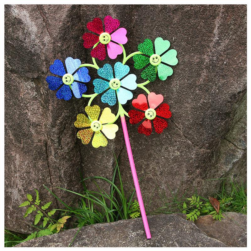Children's Smiley Face Sunflower Pinwheel with Cartoon Design