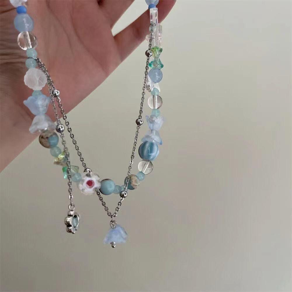 Candy Sweetheart Tide Niche Design Sense Sweet Necklace Female Color Beaded Childlike Collarbone Chain Bracelet