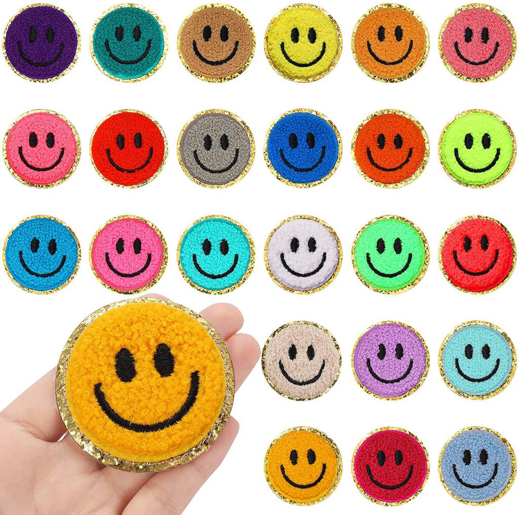 Towel Embroidery English Letter Embroidery Cloth Sticker Smiley Face Patch Sticker Ironing Chenille Rainbow Love Lightning Embroidery Sticker