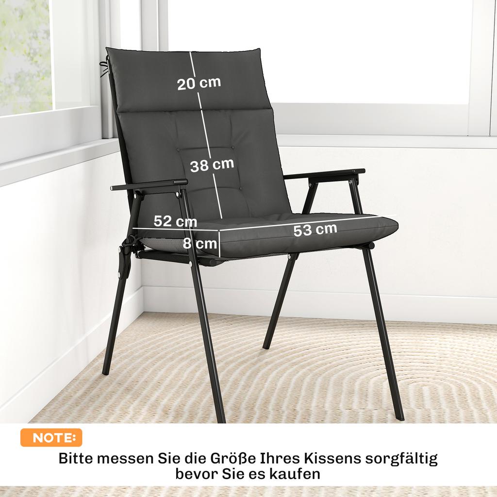 Set of 4 Seat Cushions Water-Repellent Non-Slip Chair Cushions with Ties, Indoor Outdoor 111.5 x 53 x 8 cm Dark Grey