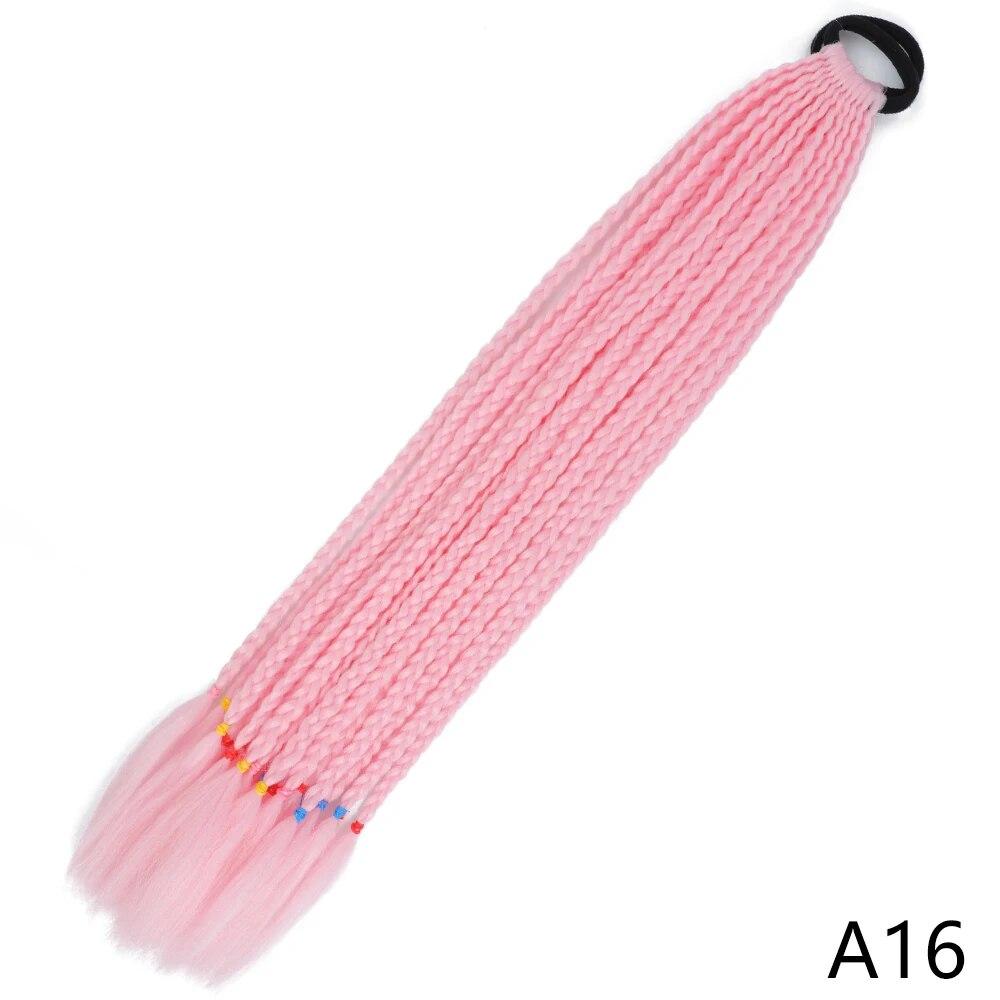 XINRAN Synthetic Long Straight Braids Hair With Rubber Bands Rainbow Braided Ponytail For Women And Girls Cosplay Party Accessories