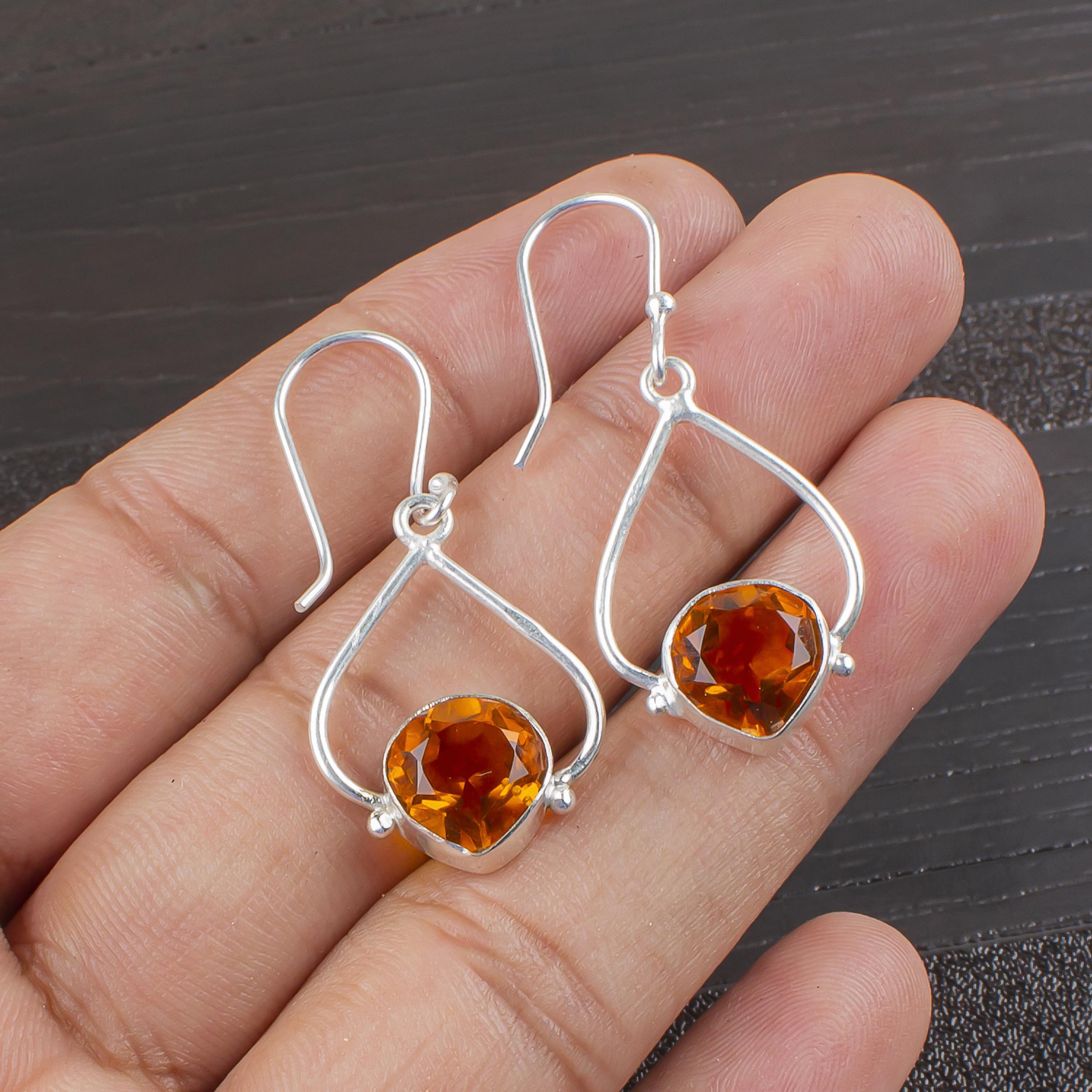 

Украшения из цитрина, Серьги из серебра ручной работы, Красивые дизайнерские серьги из стерлингового серебра 925 пробы для свадебного подарка 1.80 Inches оранжевый