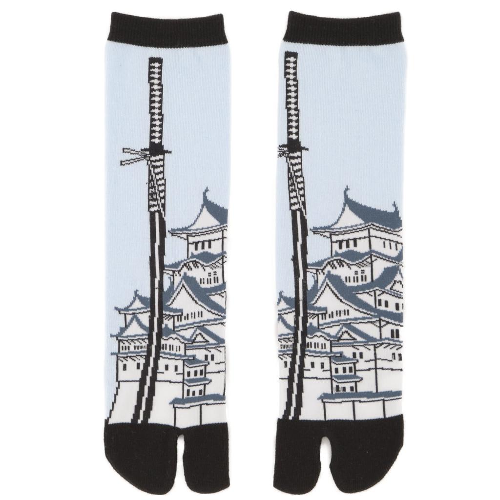 Noren Tabi Socks for Men and Women and Castle Tabi Socks for One Size Fits Made In Japan with Nara Crew Japanese Pattern (Japanorama/Sword Black)