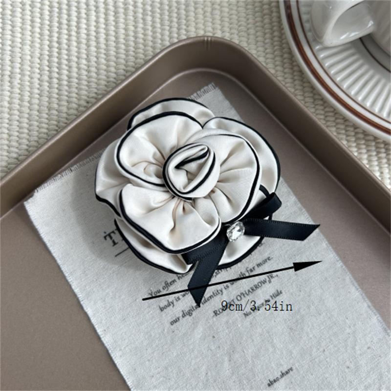Broche Laço Camélia Tecido Preto Branco Luto Funeral Corsage Alfinete Francês Sofisticado Elegante Bolsa Roupas Acessórios Cachecol Broche