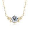 New Elegant Shiny 8mm 2CT Moissanite Necklace Vine Plant V-Neck Collarbone Chain Leaf Pendant Necklace for Women Gift