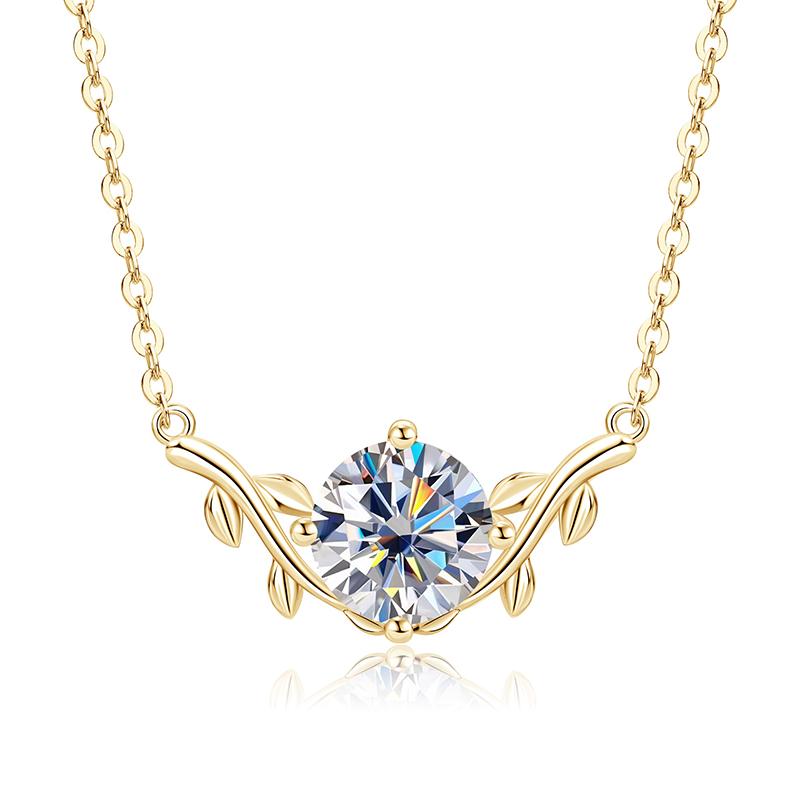 New Elegant Shiny 8mm 2CT Moissanite Necklace Vine Plant V-Neck Collarbone Chain Leaf Pendant Necklace for Women Gift