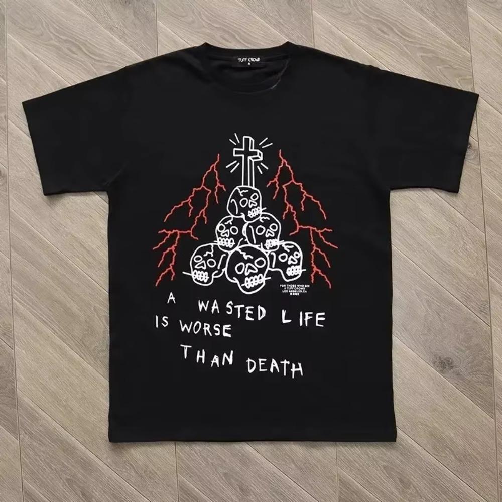 

Высококачественная летняя мужская футболка с короткими рукавами TUFF CROWD WASTED LIFE Skeleton-dog Head для мужчин и женщин S чёрный