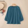 ZANZEA Women Casual Round Neck 3/4 Sleeve Loose Cotton Blouse