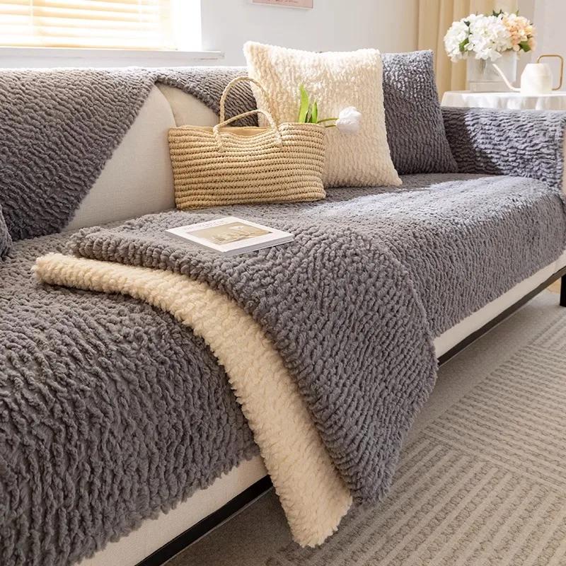 Thicken Plush Sofa Cushion Winter Warm Sofas Mat Towel Anti-slip Universal Couch Covers Pets Kid Soft Sofa Blanket Living Room