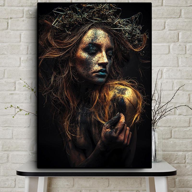 Black And Gold Tattoo Women Malba na plátně Plakáty a obrazy Nástěnné umění Obraz Skandinávský Do obývacího pokoje Domácí dekorace Cuadros