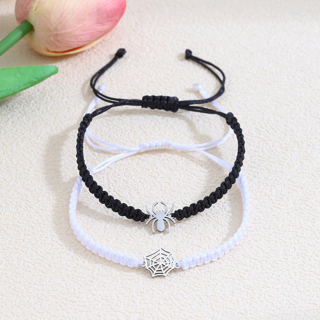 Black White Spider Web Woven Bracelet Couple Handmade Rope Pair