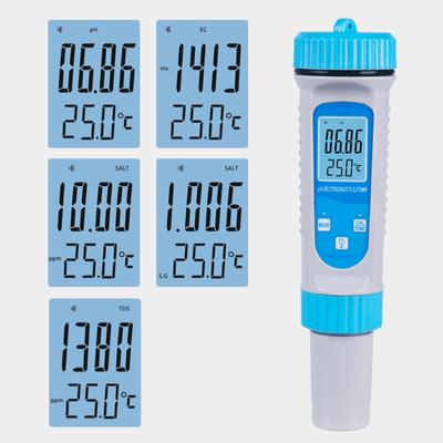 Smart BT 6 in 1 Ph Tester Acqua della piscina PH EC TDS SALT SG Tester di temperatura Qualità dell'acqua della piscina
