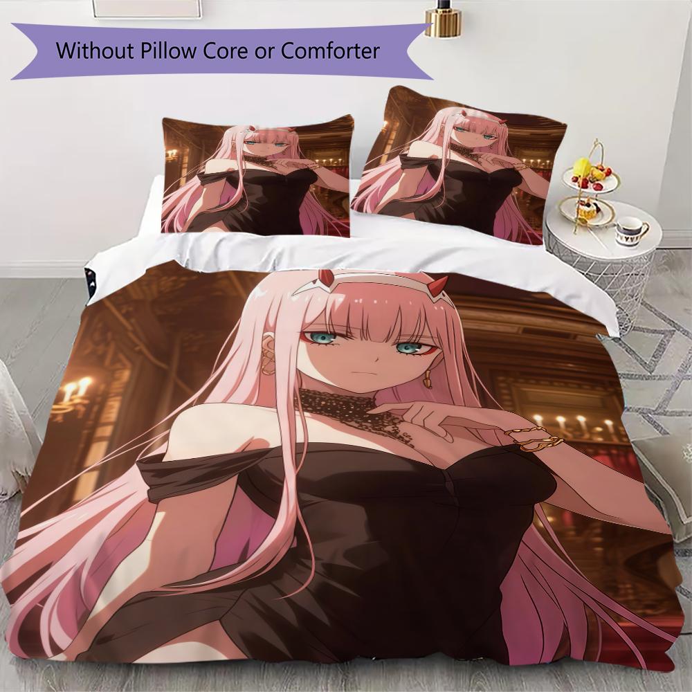 

Darling in the Franxx Pattern Bedding uilt Set uilt Cover Pillowcase Home Decoration Birthday Gift (1 * duvet cover + 2 * pillowcase without core) 135x200cm