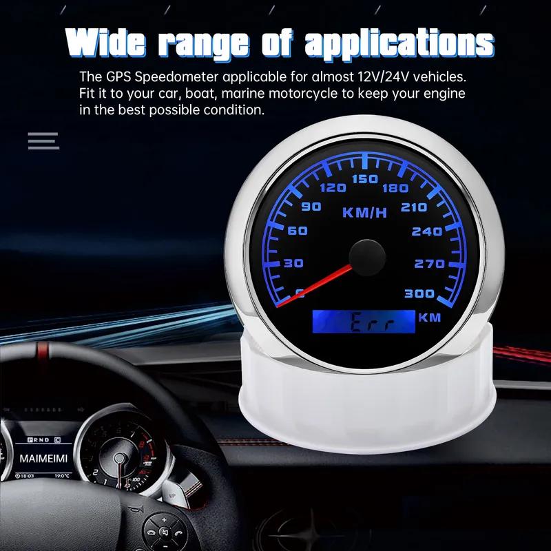 7 Color Backlight Waterproof 300KM/H 85MM GPS Speedometer Gauge Custom Universal Boat Car Odometer Speed Gauge With GPS Antenna