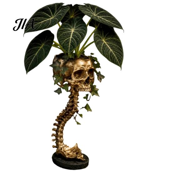 Unique Candy Dish Storage Gothic Skull Spine Planter, Resin Skeleton Planter Pot, Horror Halloween Indoor Outdoor Statue Flower Vase, Spooky